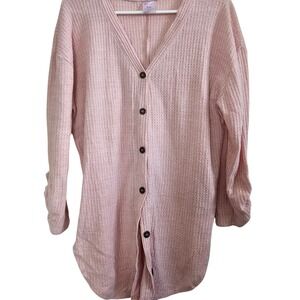 No Boundaries Pink Waffle Knit V-Neck Button Front Cardigan Sweater XL 15-17